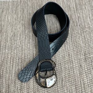 Nuvola Made in Italy Black embossed leather jeweled buckle statement belt